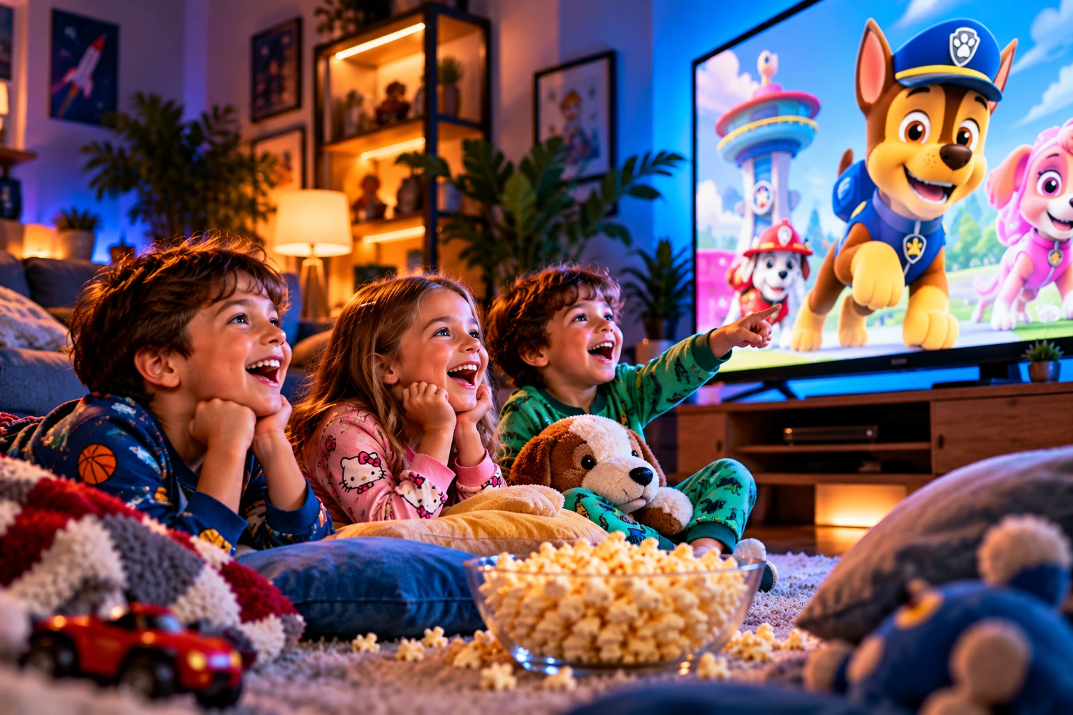 Family-friendly IPTV entertainment with kids enjoying movies and TV at home
